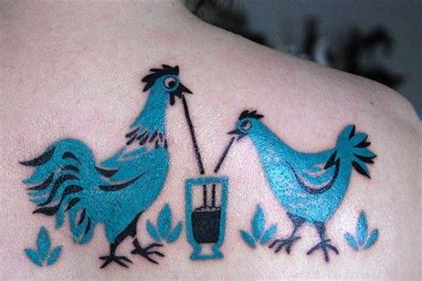 Chickens Sharing A Soda Chicken Tattoo Tattoos Retro Tattoos
