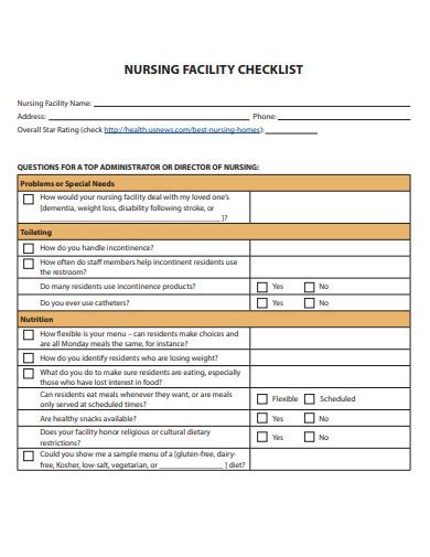 10 Nursing Facility Checklist Templates In Pdf Doc