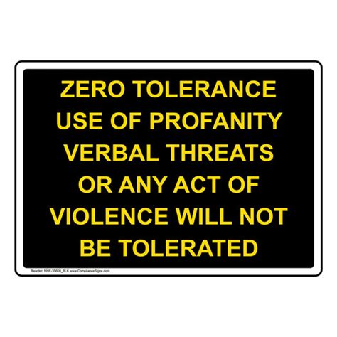Office Sign Zero Tolerance Use Of Profanity Verbal Threats