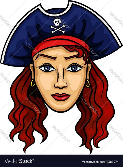 Cartoon Pirate Woman In Hat With Jolly Roger Vector Image