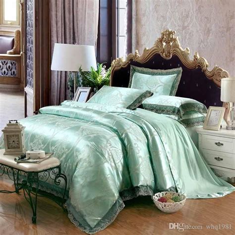 3d night scene wolf moon quilt cover set bedding duvet cover single/queen/king. Green Jacquard Satin Bedding Set Queen King Size Noble Bed ...