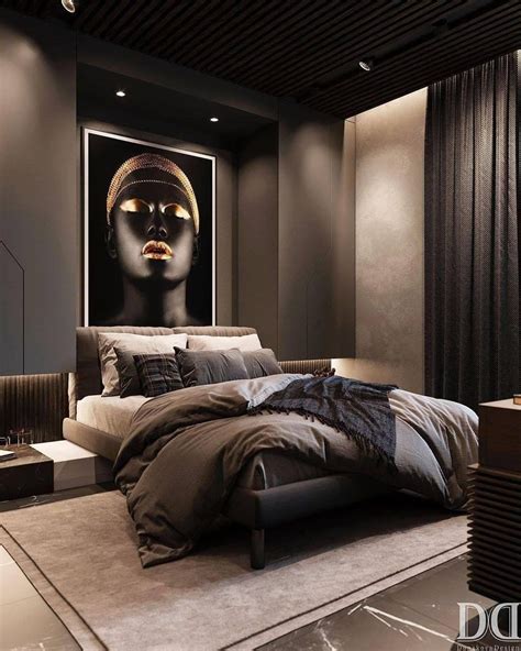 Dark Interior Bedroom With Modern And Art Details Via Donskovadesign