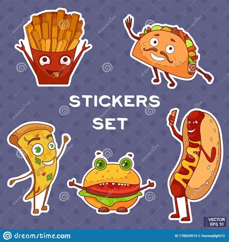 Set Cartoon Fast Food Icon Stock Illustration Illustration Of Male