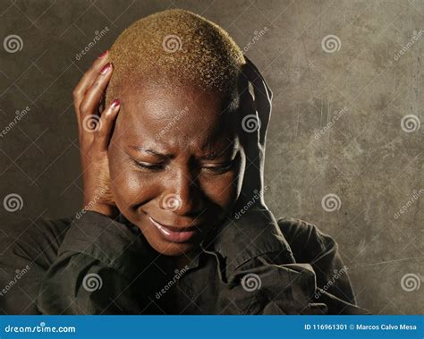 Young Stylish Sad And Depressed Afro American Black Woman Crying In