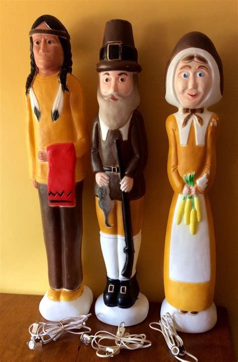 Thanksgiving Blow Mold Set~ Don Featherstone Pilgrims Native American Indian Vintage