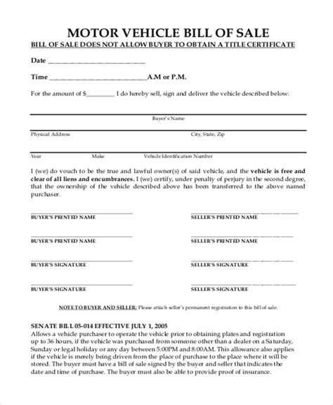Motor Vehicle Bill Of Sale Form Fill Online Printable Fillable Blank