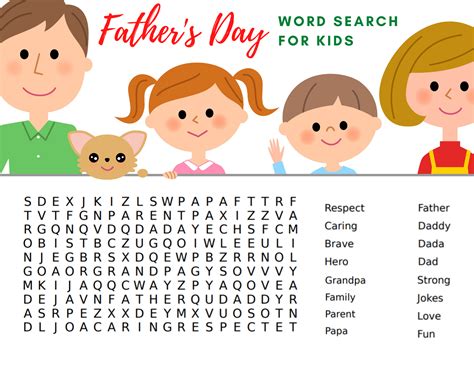 Free Printable Fathers Day Word Search For Kids