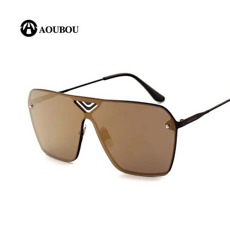 Aoubou Original Brand One Lens Sunglasses Men Alloy Vintage Oversized Tinted Mirror Sun Glasses