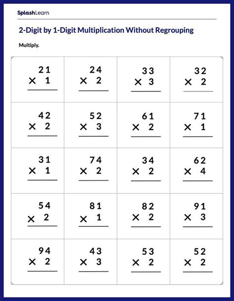 Double Digit Multiplication Without Regrouping Worksheets