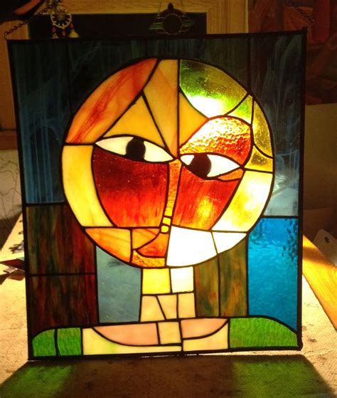 Multi Colorabstract Stain Glass Panel Head Of Man Etsy