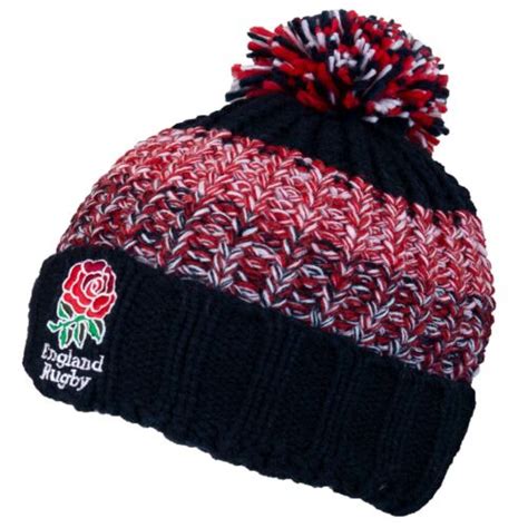Official England Rugby Rfu Adults Stripe Warm Winter Knitted Bobble Hat