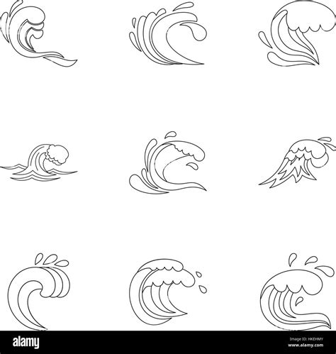 Ocean Waves Icons Set Outline Illustration Of 9 Ocean Waves Vector