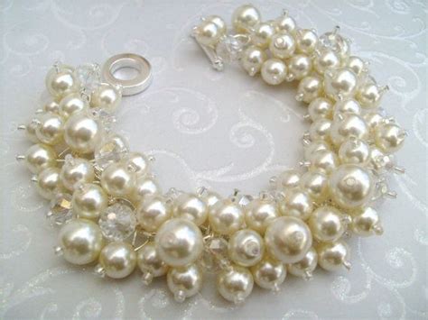 Bridal Jewelry Wedding Pearl Bridesmaid Bracelet Cluster Bracelet