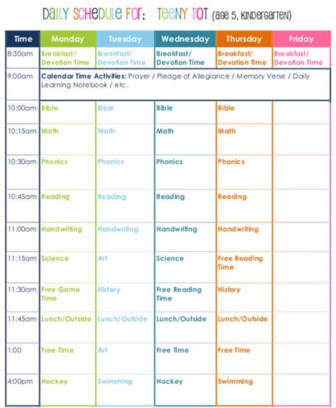 Free Editable Homeschool Schedule Template Printable Templates