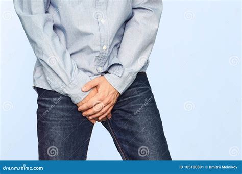 Close Up Of A Man With Hands Holding His Crotch Stock Image Image Of