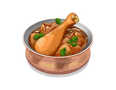 premium vector vector illustration of chicken curry or masalasouth indian style chicken curry