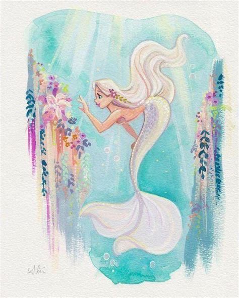 Water Color Mermaid Love The White Hair Matching The Tail Mermaid