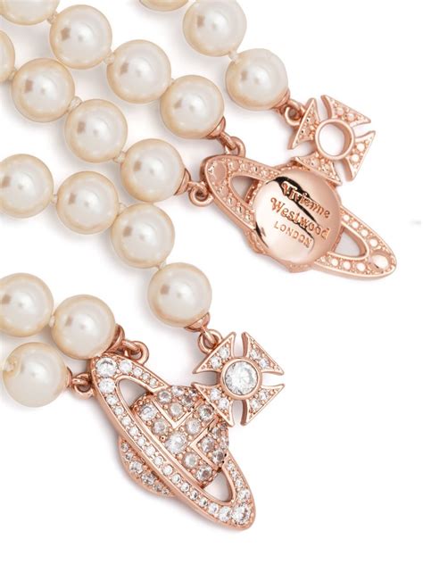 Vivienne Westwood Orb Crystal Embellished Pearl Bracelet Farfetch