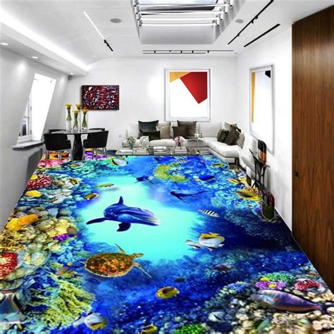 Customized 3d Pvc Self Adhesive Floor Wallpaper Beautiful Underwater