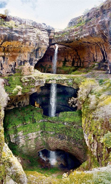 The Baatara George Waterfall Located On The Lebanon Mountain Trail It