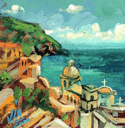 View From Italy Amalfi Coast Painting On Leather By Vali Irina Ciobanu