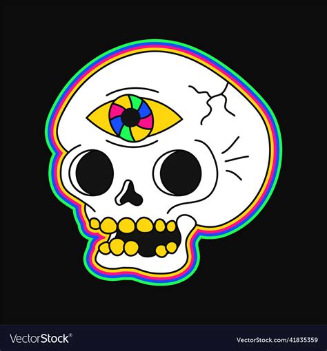 Psychedelic Trippy Skull With Open Third Eye Vector Image