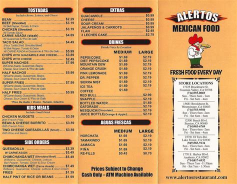 Breakfast menu options choose to have any of our breakfast scramblers either in a platter, burrito, or quesadilla! Alertos Mexican Food Menu, Menu for Alertos Mexican Food ...