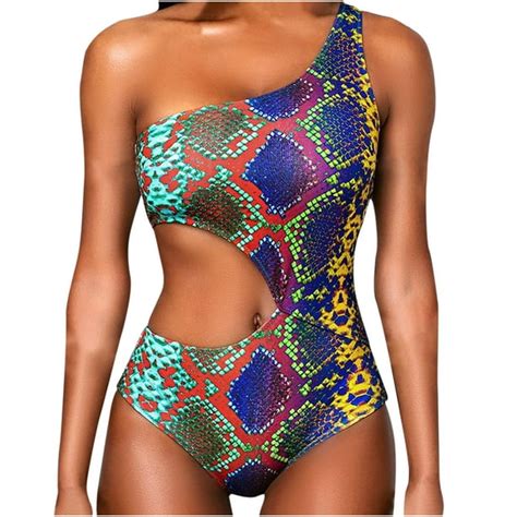 one shoulder swimsuits for women s tribal one piece african print bathing suit cut out sexy high