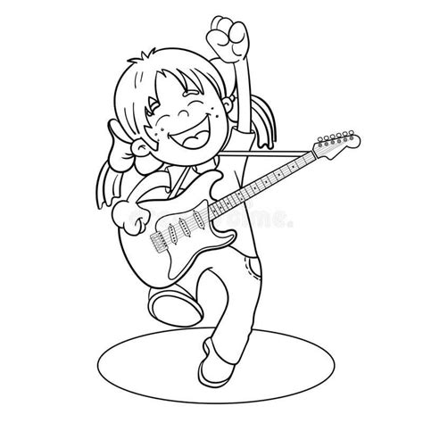 Happy Girl With A Guitar Coloring Page Download Print Or Color