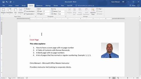 How to insert different page numbers in word. MS Word - Cover page, TOC / Roman Numerals and normal page ...