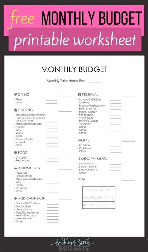 Free Printable Household Budget Worksheet Mainvitamin