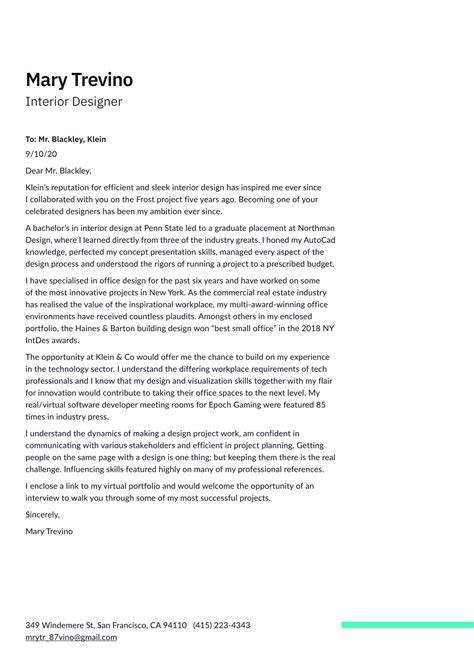 Interior Designer Cover Letter Examples And Expert Tips ·