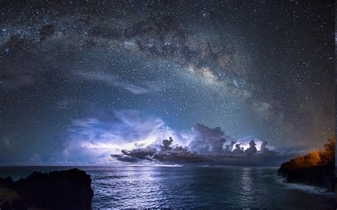 Wallpaper 1400x875 Px Clouds Coast Galaxy Landscape