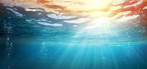 Underwater Ocean With Sunset Abyss With Sunlight Stock Photo Image
