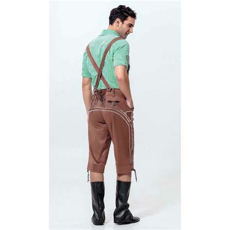2pcs Mens Vintage Brown 34 Length Lederhosen Suspenders Oktoberfest