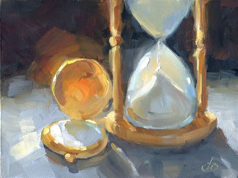 Tom Brown Fine Art Antique Pocket Watch Hourglass Tom Brown Oil Painting