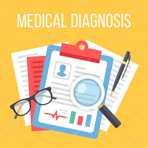 Medical diagnosis flat illustration. Diagnosis, clinical record, medical record concepts. Top 