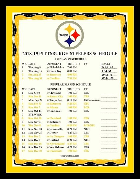 Pittsburgh Steelers Schedule 2022 Printable Customize And Print
