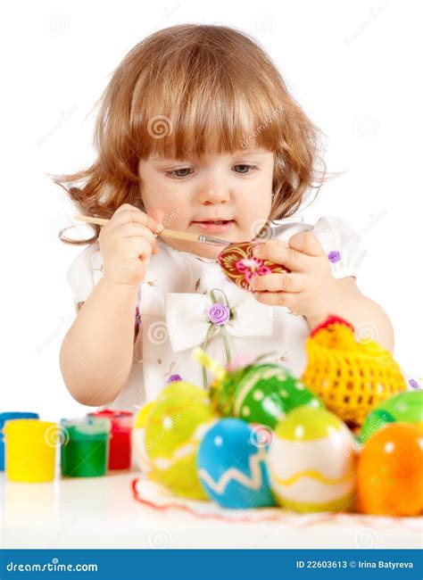 Cute Little Girl Painting Easter Eggs Stock Image Image Of Cheerful