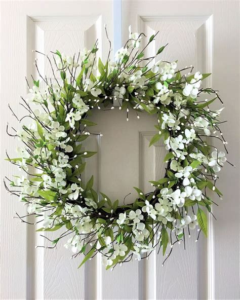 White Mini Flower Wreath Spring Wreath For Front Doorsummer Etsy