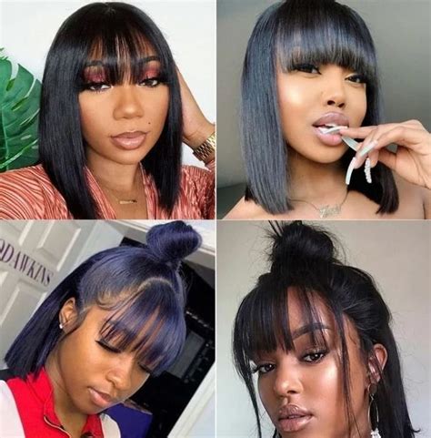 Gorgeous Black Bob With Bangs Lace Front Virgin Human Hair Wig For Women