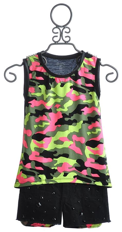 Flowers By Zoe Neon Camo Tank And Shorts For Tweens Tween Outfits Big Girl Clothes Girls