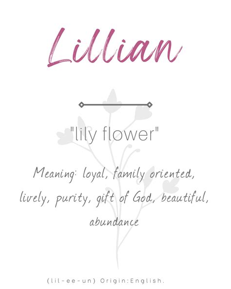 Lillian Name Meaning Nursery Sign Printable Baby Name Sign Etsy