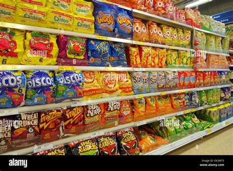Crisps And Salted Snacks In A Uk Supermarket Stock Photo Royalty Free