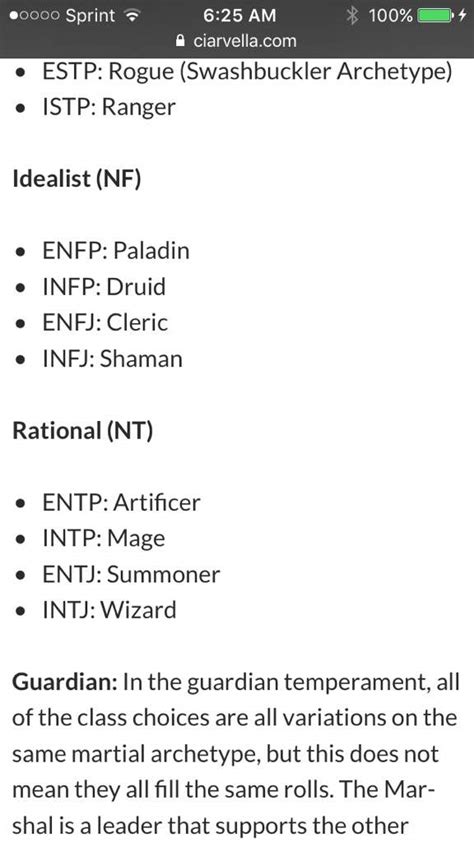 Mbti Rpg Classes Myers Briggs Mbti Amino