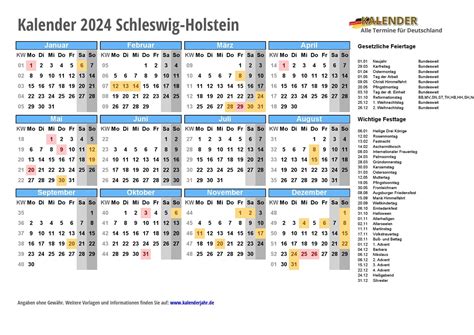 Kalender 2024 Schleswig Holstein Pdf Und  Im Din A4 Querformat