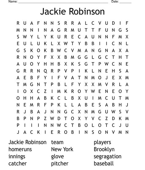 Jackie Robinson Word Search Wordmint