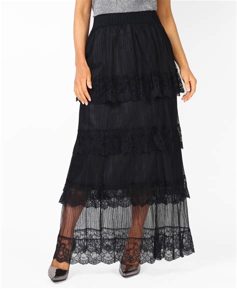 Skirts Lace And Mesh Tiered Ruffle Maxi Skirt Krisp