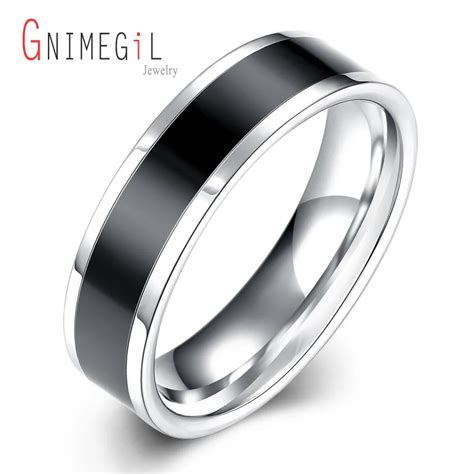 Gnimegil Solid Black Color Stainless Steel Rings Engagement Wedding