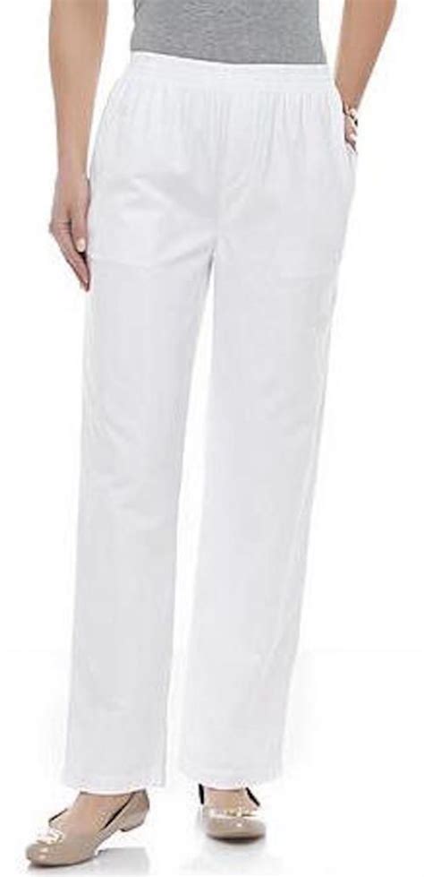 Basic Editions Womens Elastic Waist Relaxed Fit White Pull On Pants Nwt